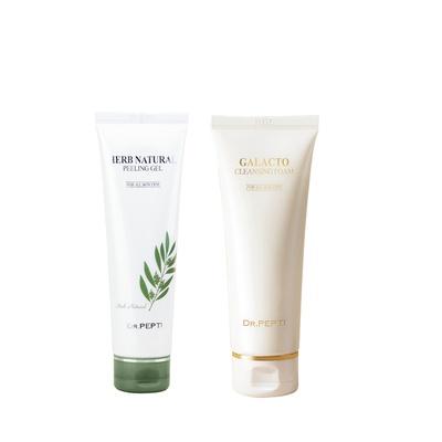 Bộ đôi Sữa rửa mặt Dr Pepti Galacto Cleansing Foam + Tẩy Da Chết Mịn Và Sáng Da Dr.Pepti Herb Natural Peeling Gel