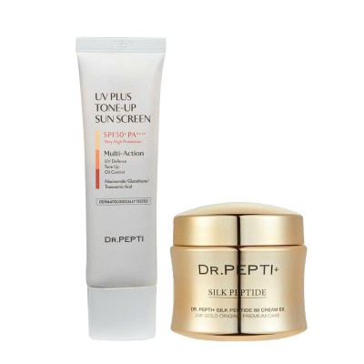 Kem Chống Nắng UV Plus Tone-up Sunscreen Dr Pepti 50ml + Kem dưỡng tinh chất vàng 24K chống lão hóa Dr.Pepti Silk Peptide 88 Cream EX