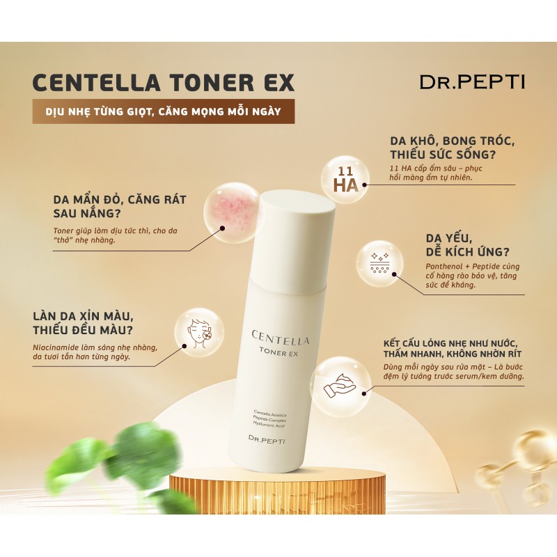 Toner Dr.Pepti căng bóng, dưỡng ẩm, phục hồi da Centella Toner EX