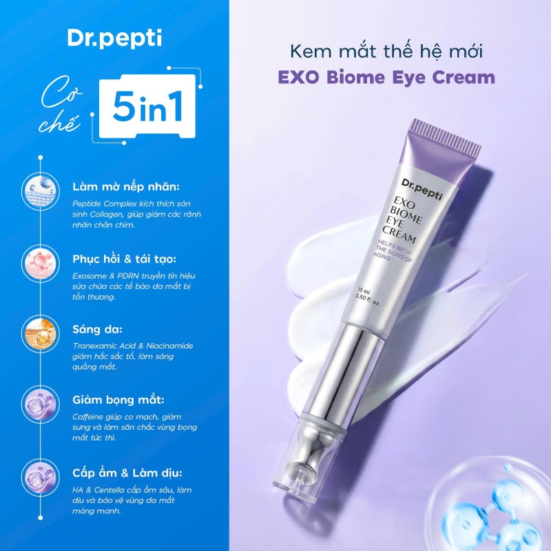 Kem Dưỡng Mắt Hỗ Trợ Nâng Cơ, Giảm Nhăn Dr.pepti Exo Biome Eye Cream 15ml
